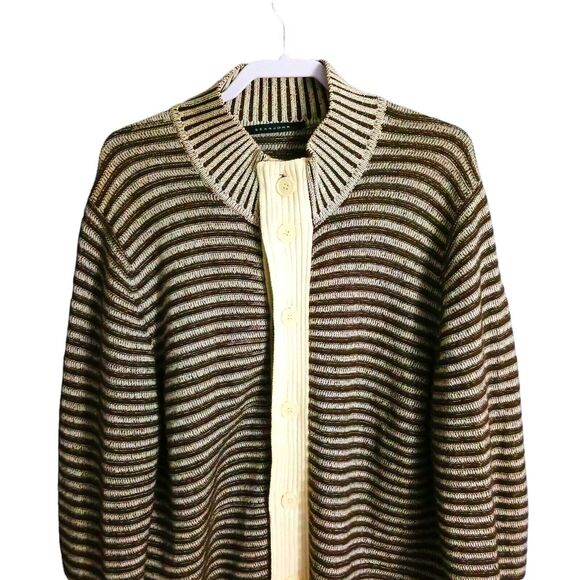 New Sean John Cardigan Sweater Mens XXL Tall 2XLT Ribbed Button Up Brown Stripes - Picture 2 of 8